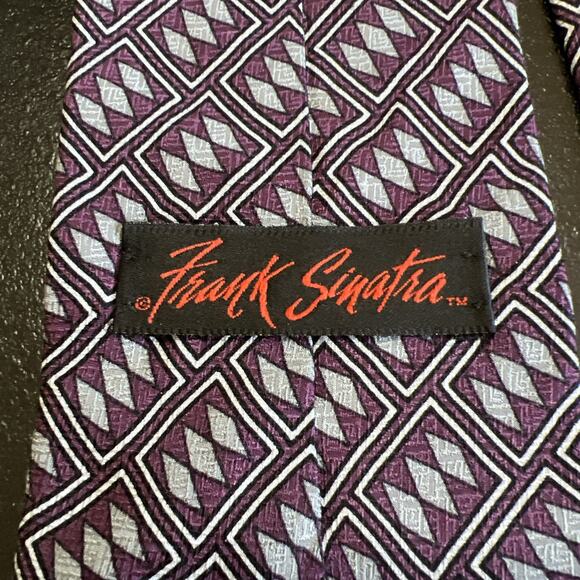Frank Sinatra Necktie Presidential Premier Collection Silk Purple Grey Geometric - Picture 3 of 5